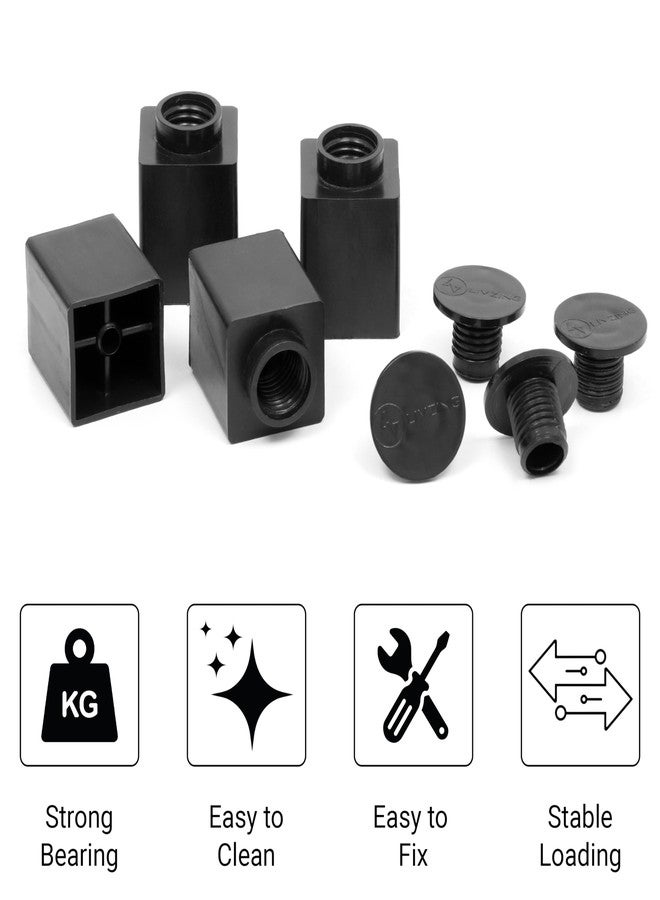 Livzing Turn N Tube PVC Plastic Thread Type Bushes & Caps-Anti Scratch Square Bottom Bush-Self Tapping Top Cap-End Cap for Table Leg-Furniture Base Protection Bush-Head Cap Security Screws(Pack of 4) - Image 3